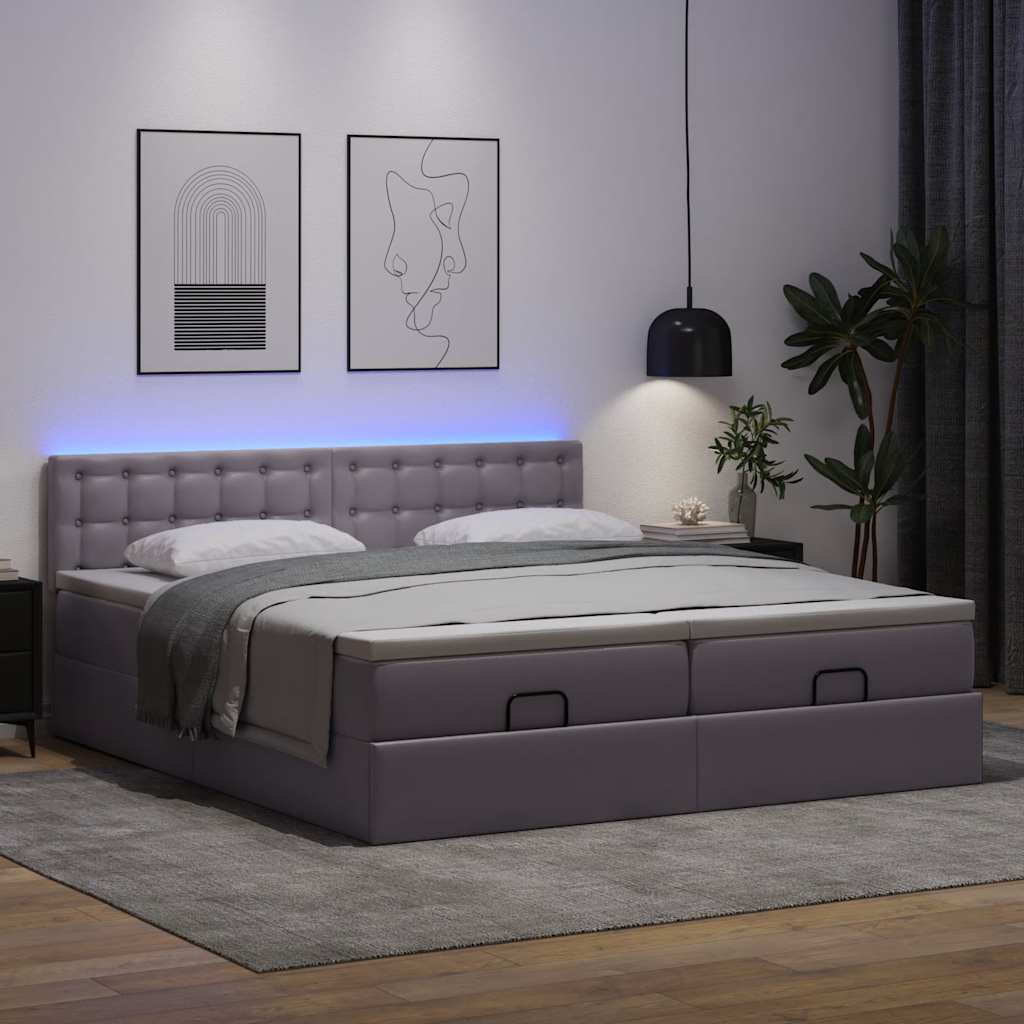 vidaXL Cadru de pat otoman cu saltele Gri 180x200cm piele artificială