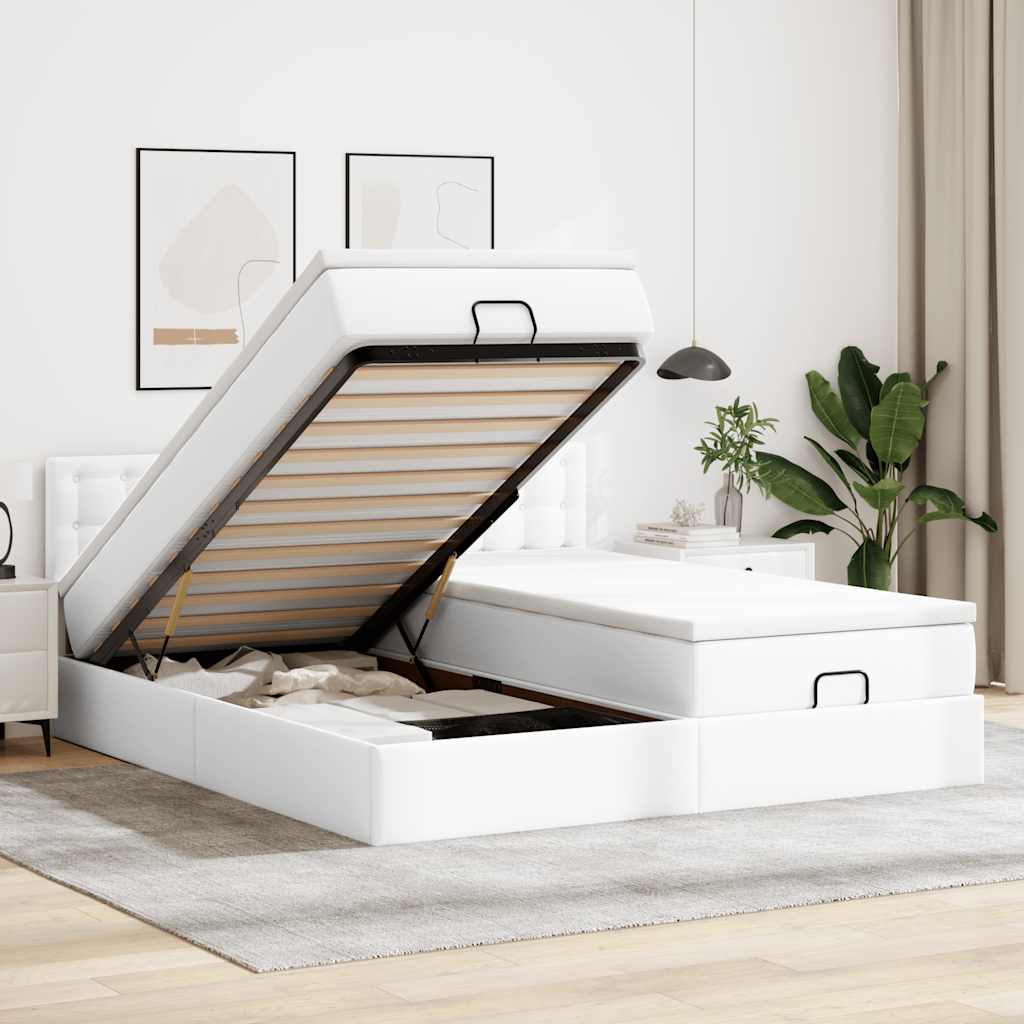 vidaXL Ottoman-Bett mit Matratzen & LEDs Weiß 200x200 cm Kunstleder