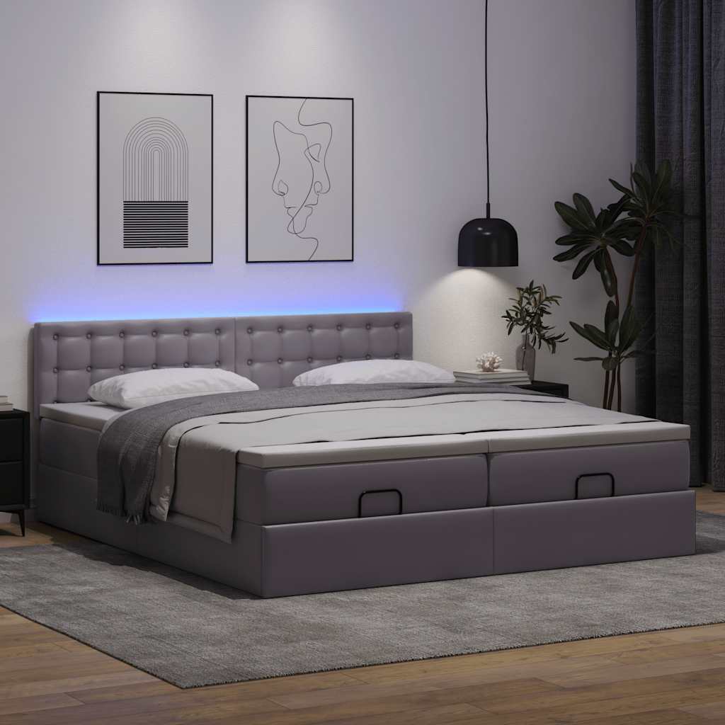 Ottoman-Bett mit Matratzen Grau 200×200 cm Kunstleder