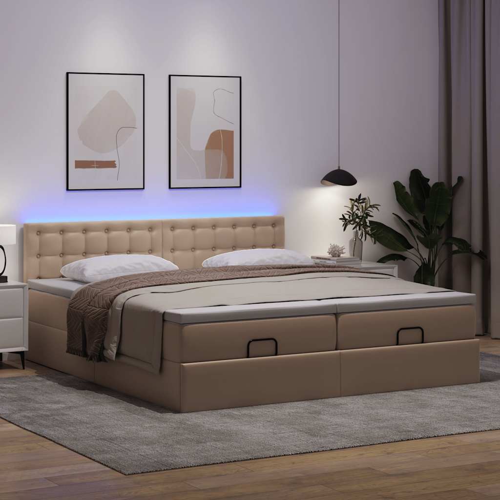 Thumbnail - vidaXL Ottoman-Bett mit Matratzen LEDs Cappuccino 200x200cm Kunstleder