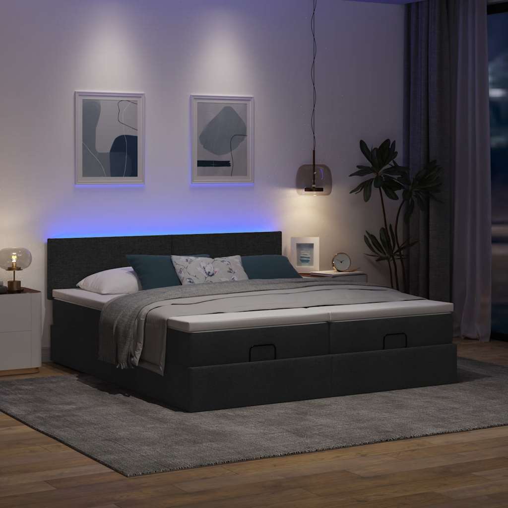 Thumbnail - vidaXL Ottoman-Bett mit Matratzen & LEDs Schwarz 160x200 cm Stoff