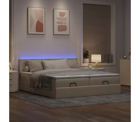 vidaXL Ottomani voodiraam madratsitega, kreemjas, 180x200cm, kangas