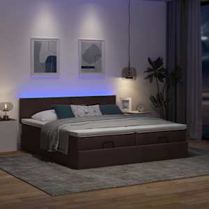 Osmanský rám postele s matrací tmavě hnědá 200x200cm textil - obrázek 3