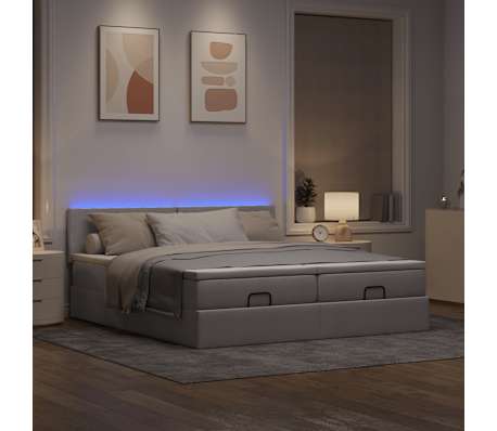 vidaXL Οθωμανικό κρεβάτι με στρώματα & LEDs Taupe 200x200cm ύφασμα