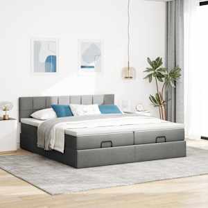 Osmanský rám postele s matrací tmavě šedá 160x200cm textil - obrázek 4
