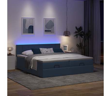 vidaXL Ottoman s&auml;ngram med madrasser bl&aring; 160x200 cm tyg