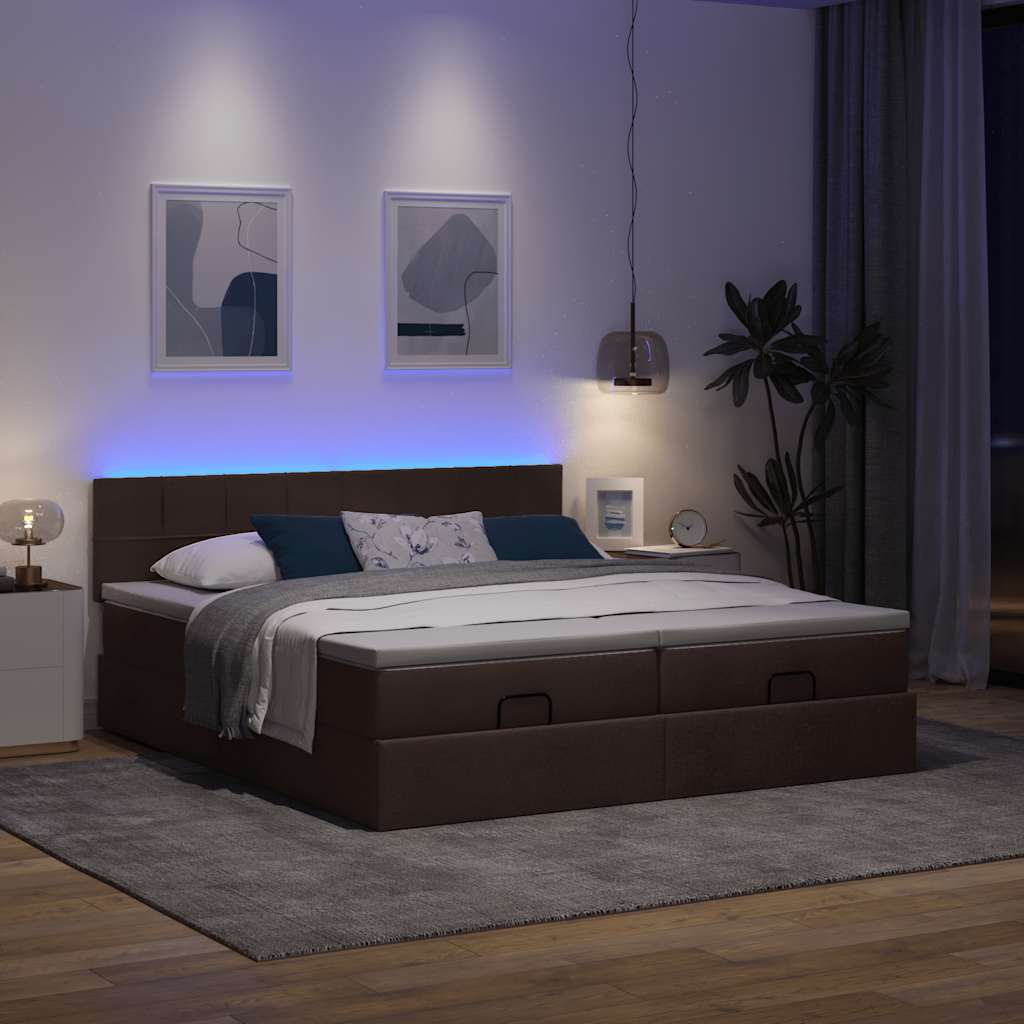 vidaXL Ottoman bed met matrassen en LED's 180x200cm stof donkerbruin afbeelding