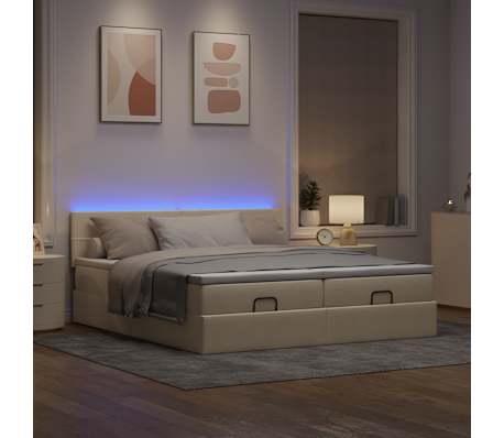 vidaXL Ottoman s&auml;ngram med madrasser gr&auml;ddvit 180x200 cm tyg