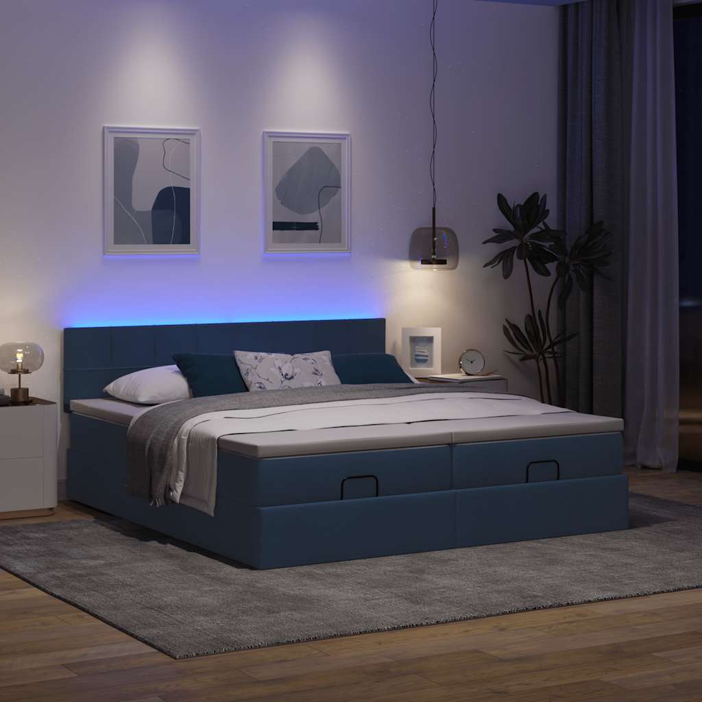 vidaXL Ottoman bed met matrassen en LED's 180x200cm stof blauw afbeelding