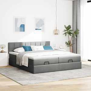 Osmanský rám postele s matrací tmavě šedý 200x200cm textil - obrázek 4