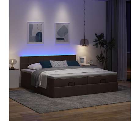 vidaXL Ottoman bed met matrassen en LED's 200x200cm stof donkerbruin