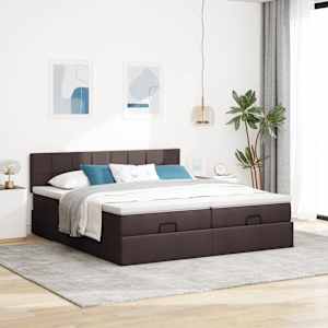 Osmanský rám postele s matrací tmavě hnědá 200x200cm textil - obrázek 4