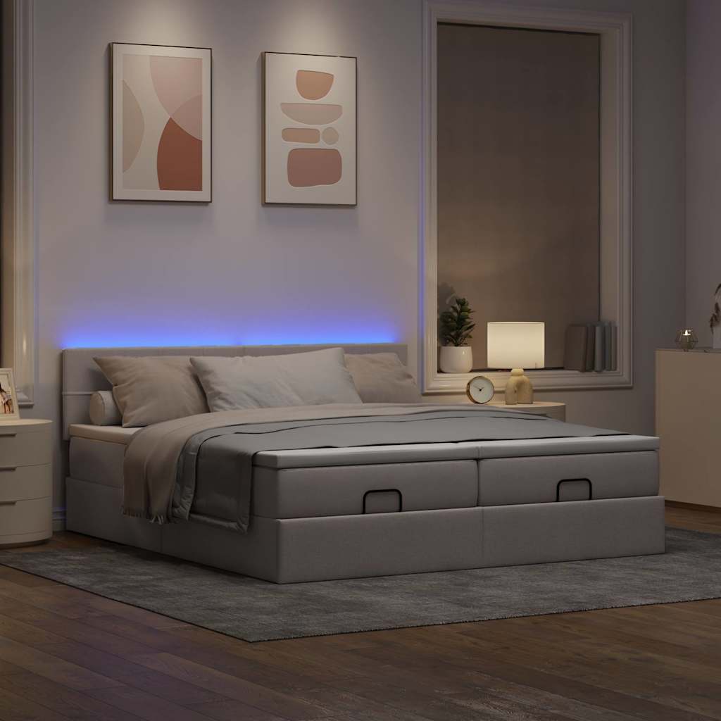vidaXL Ottoman bed met matrassen en LED's 200x200cm stof taupe afbeelding