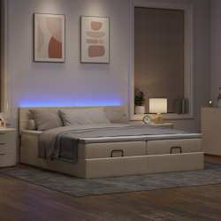 vidaXL Ottoman bed met matrassen en LED's 200x200cm stof cr&egrave;mekleurig