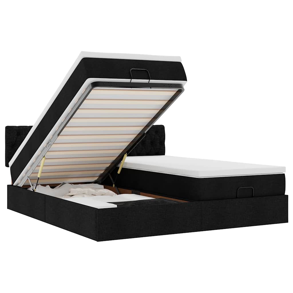 Thumbnail - vidaXL Ottoman-Bett mit Matratzen & LEDs Schwarz 160x200 cm Stoff