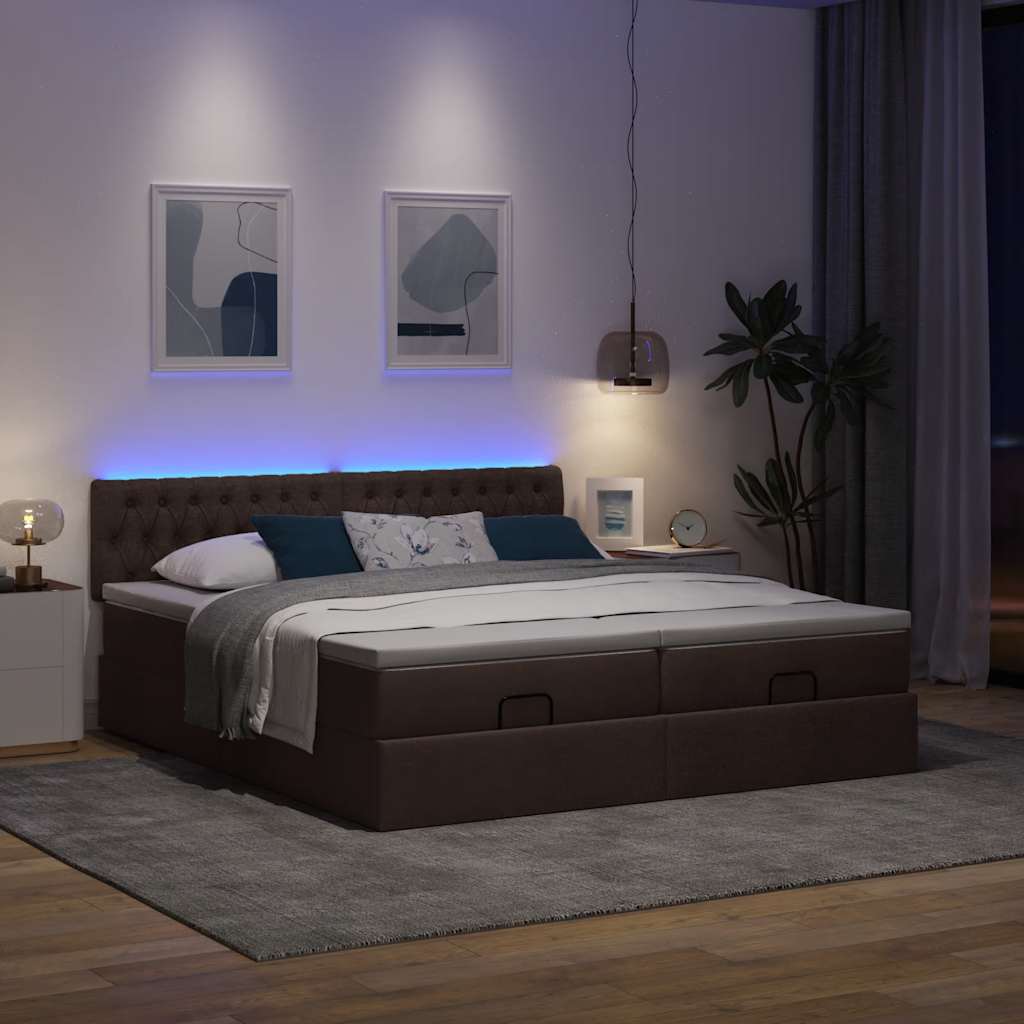vidaXL Ottoman bed met matrassen en LED's 160x200cm stof donkerbruin afbeelding