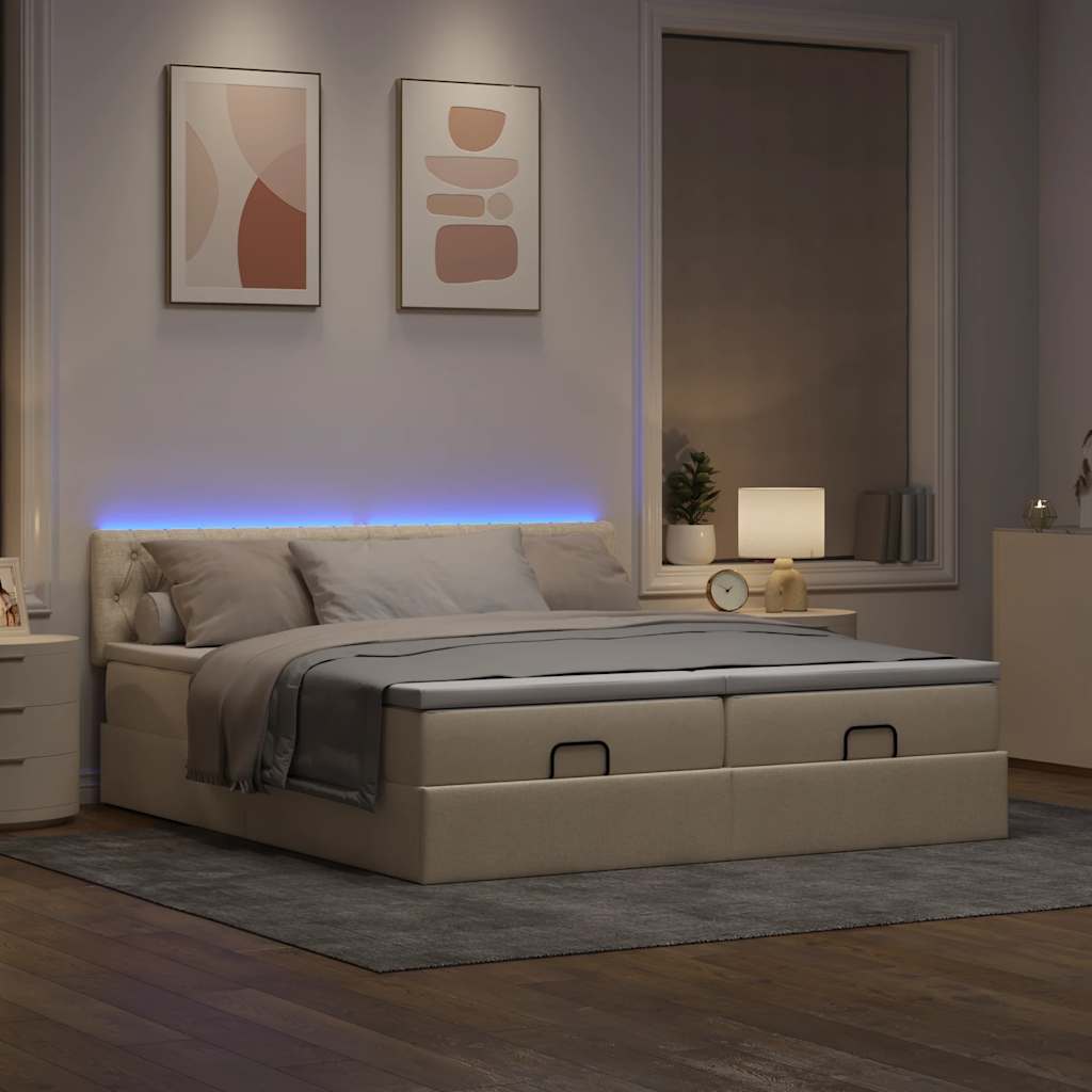 Thumbnail - vidaXL Ottoman-Bett mit Matratzen & LEDs Creme 160x200 cm Stoff