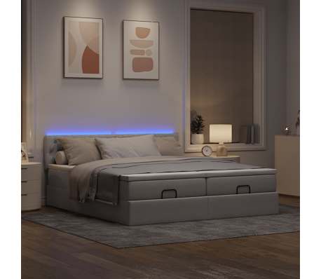 vidaXL Οθωμανικό κρεβάτι με στρώματα & LEDs Taupe 180x200cm ύφασμα