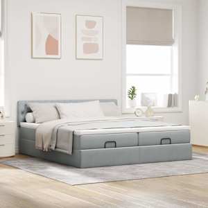 Osmanský rám postele s matrací světle šedý 200x200cm textil - obrázek 4