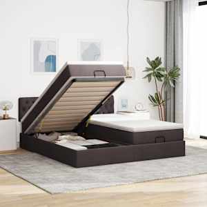 Osmanský rám postele s matrací tmavě hnědá 200x200cm textil
