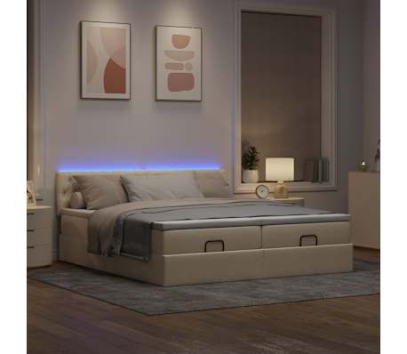 vidaXL Osmaņu gultas rāmis ar matračiem krēmkrāsas 200x200cm audums