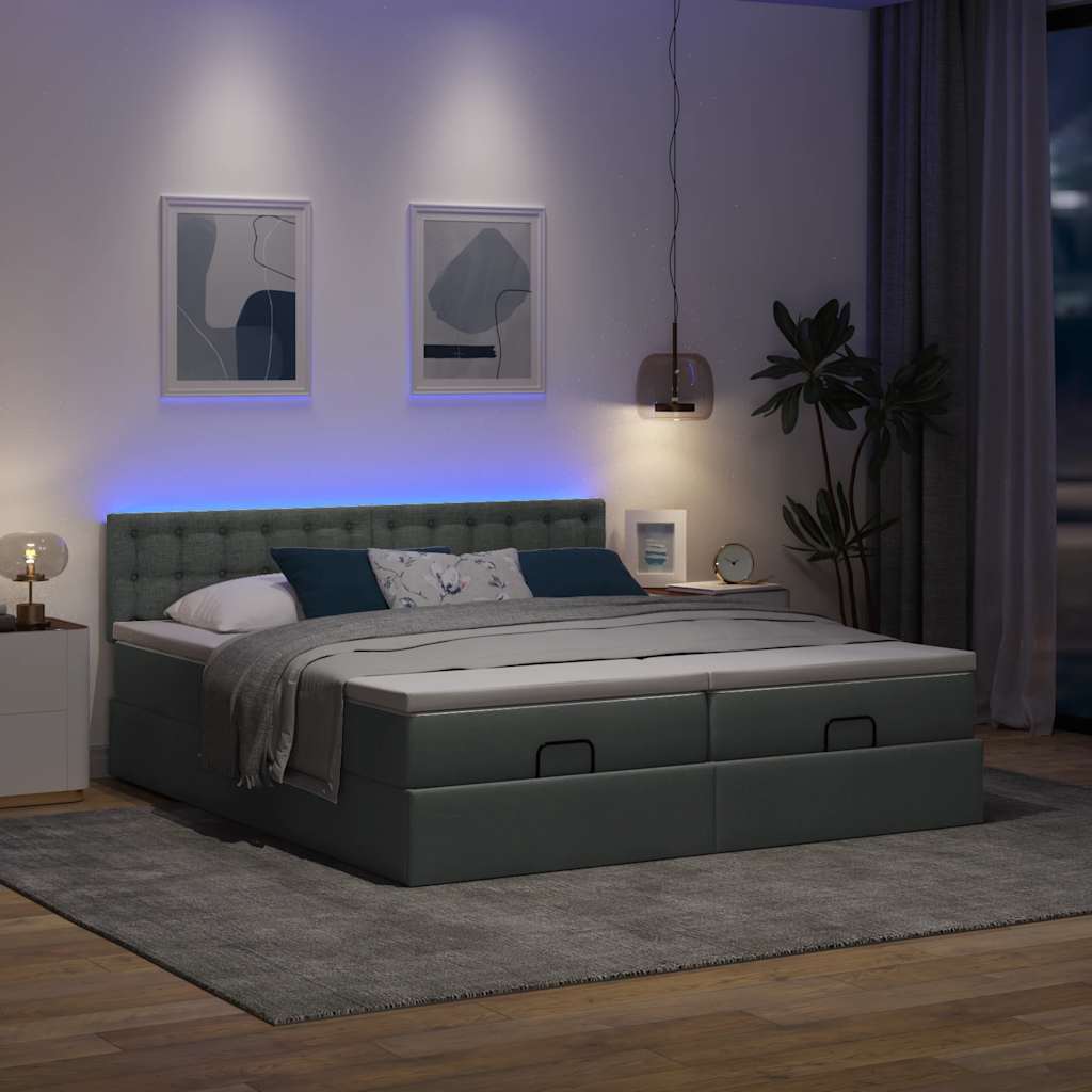 Thumbnail - vidaXL Ottoman-Bett mit Matratzen & LEDs Dunkelgrau 160x200 cm Stoff