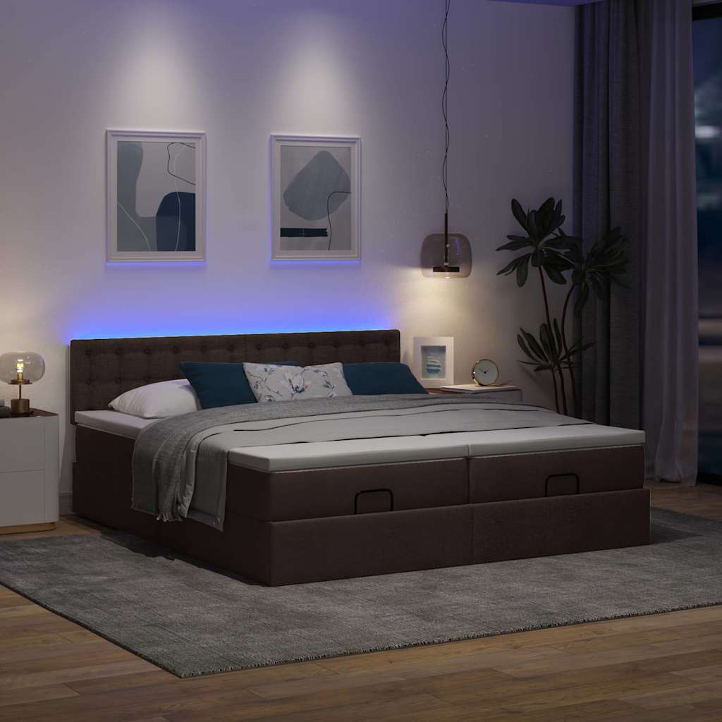 vidaXL Ottoman bed met matrassen en LED's 160x200cm stof donkerbruin afbeelding
