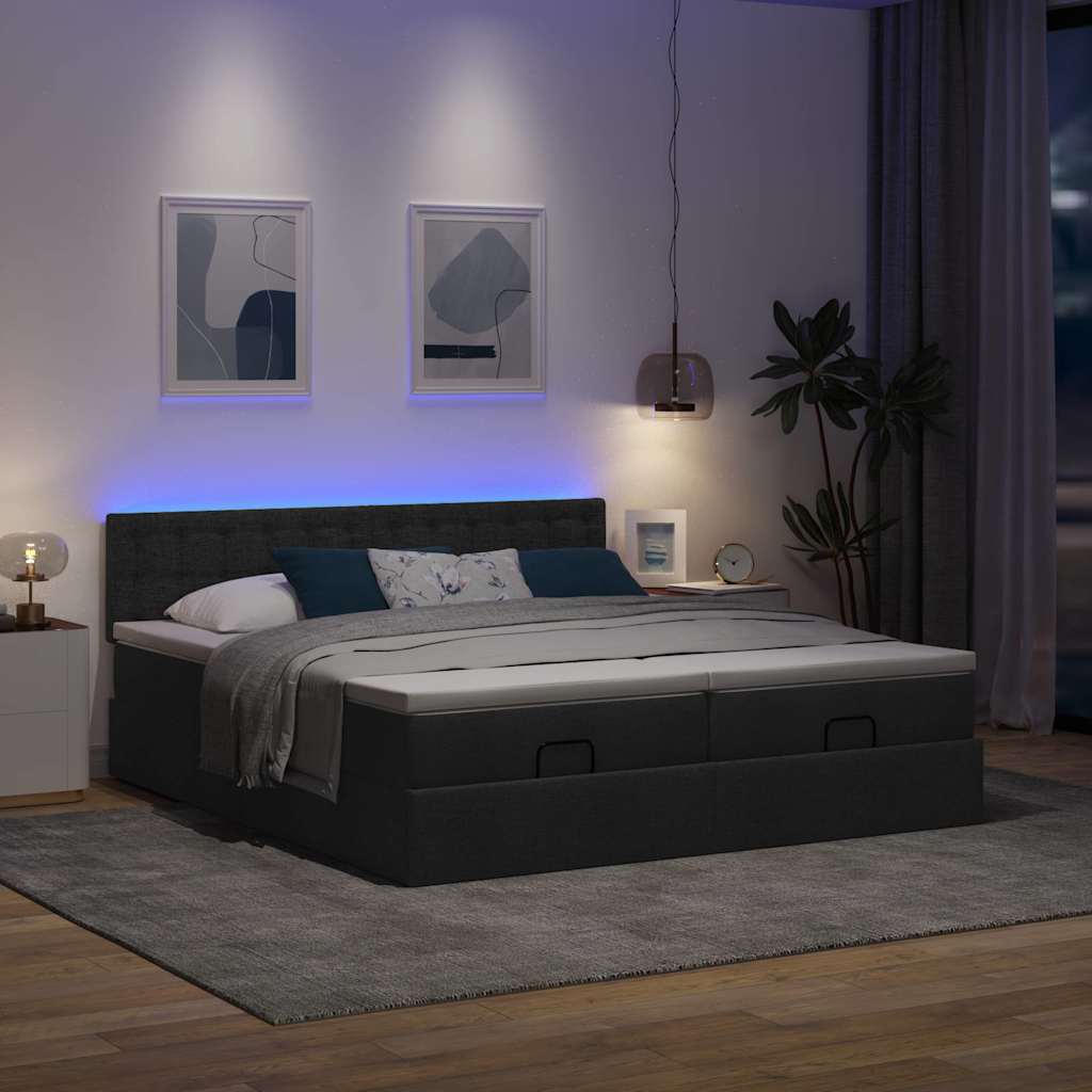 vidaXL Ottoman bed met matrassen en LED's 180x200cm stof zwart afbeelding
