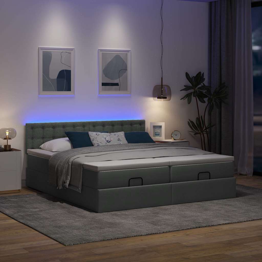 vidaXL Ottoman bed met matrassen en LED's 200x200cm stof donkergrijs afbeelding