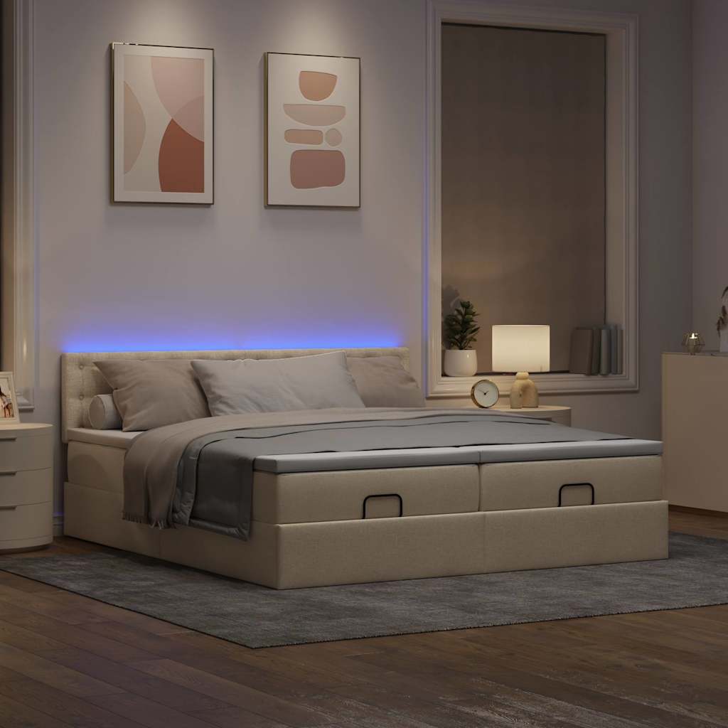 Thumbnail - vidaXL Ottoman-Bett mit Matratzen & LEDs Creme 200x200 cm Stoff