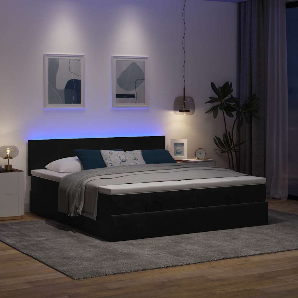 Thumbnail - vidaXL Ottoman-Bett mit Matratzen & LEDs Schwarz 160x200 cm Samt