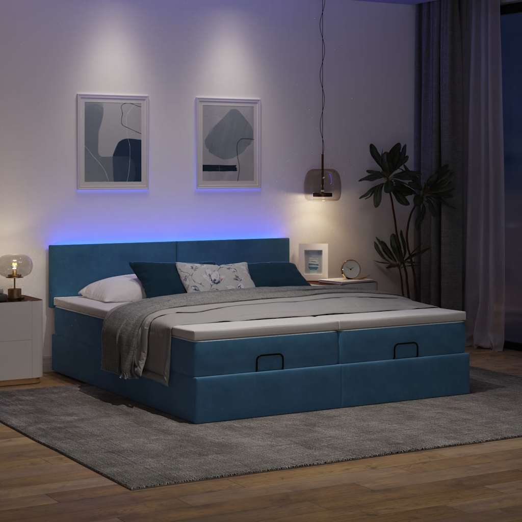 Thumbnail - vidaXL Ottoman-Bett mit Matratzen & LEDs Dunkelblau 160x200 cm Samt