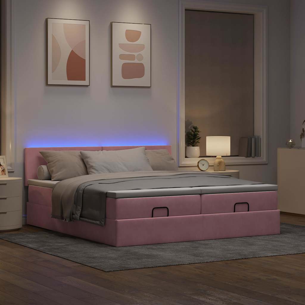 Ottoman-Bett mit Matratzen Rosa 160×200 cm Samt