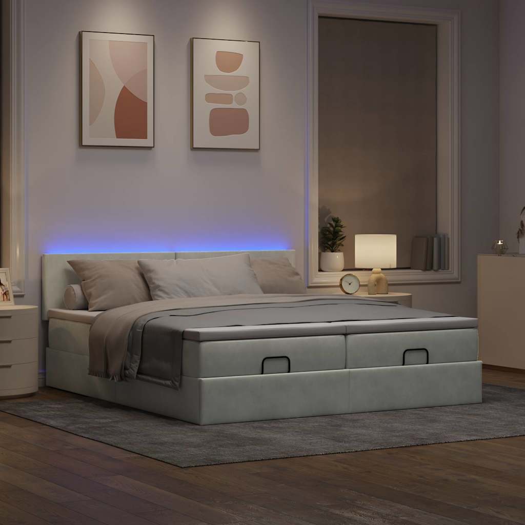 Thumbnail - vidaXL Ottoman-Bett mit Matratzen & LEDs Hellgrau 200x200 cm Samt