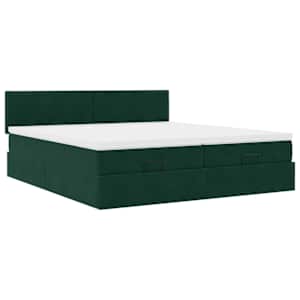 Osmanský rám postele s matrací tmavě zelená 200x200cm samet - obrázek 7