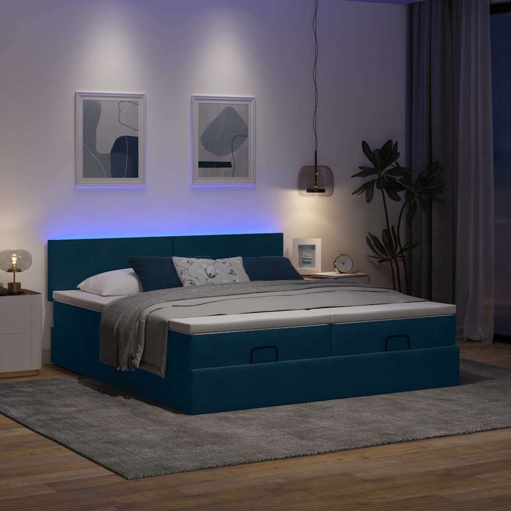 Thumbnail - vidaXL Ottoman-Bett mit Matratzen & LED Dunkelblau 200x200 cm Samt