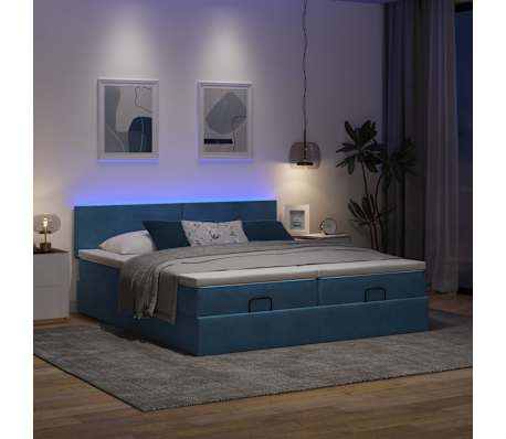 vidaXL Cama otomana com colch&otilde;es/LEDs 200x200 cm veludo azul-escuro