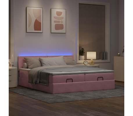 vidaXL Osmanų lovos rėmas su čiužiniais, rožinis, 200x200cm, aksomas