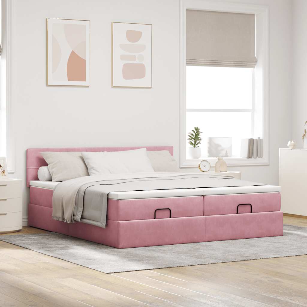 vidaXL Ottoman bed met matrassen en LED's 160x200cm fluweel roze, foto 4