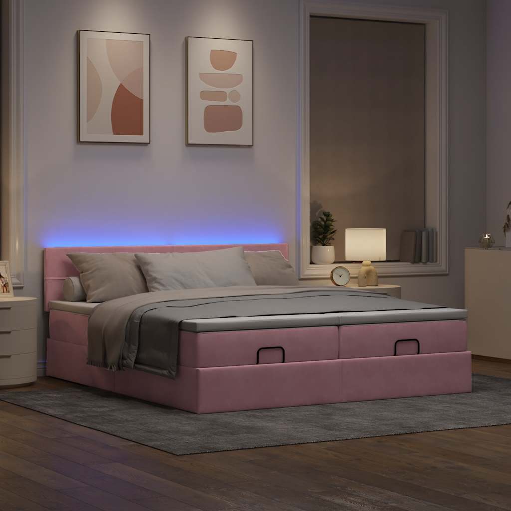 vidaXL Ottoman bed met matrassen en LED's 180x200cm fluweel roze, foto 2