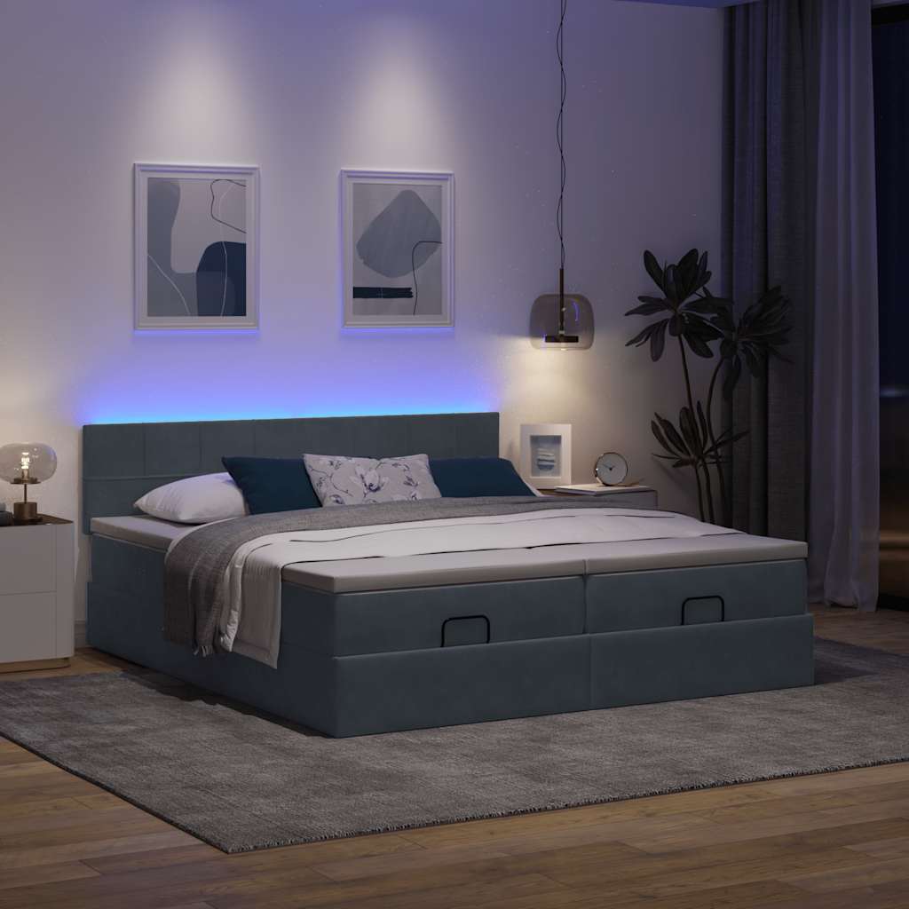 Thumbnail - vidaXL Ottoman-Bett mit Matratzen & LEDs Dunkelgrau 200x200 cm Samt