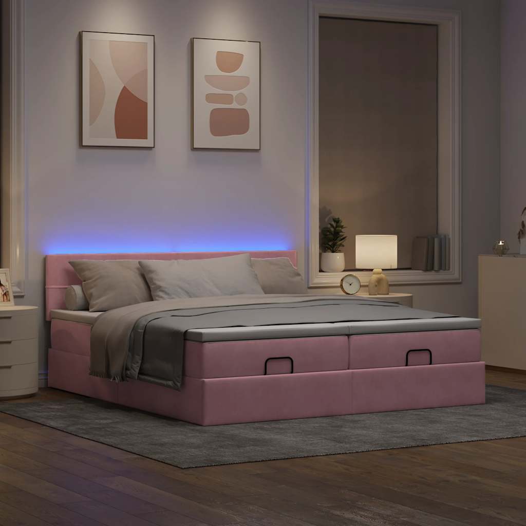 Ottoman-Bett mit Matratzen Rosa 200×200 cm Samt