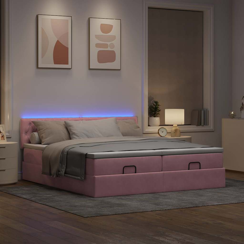 Thumbnail - vidaXL Ottoman-Bett mit Matratzen & LEDs Rosa 180x200 cm Samt