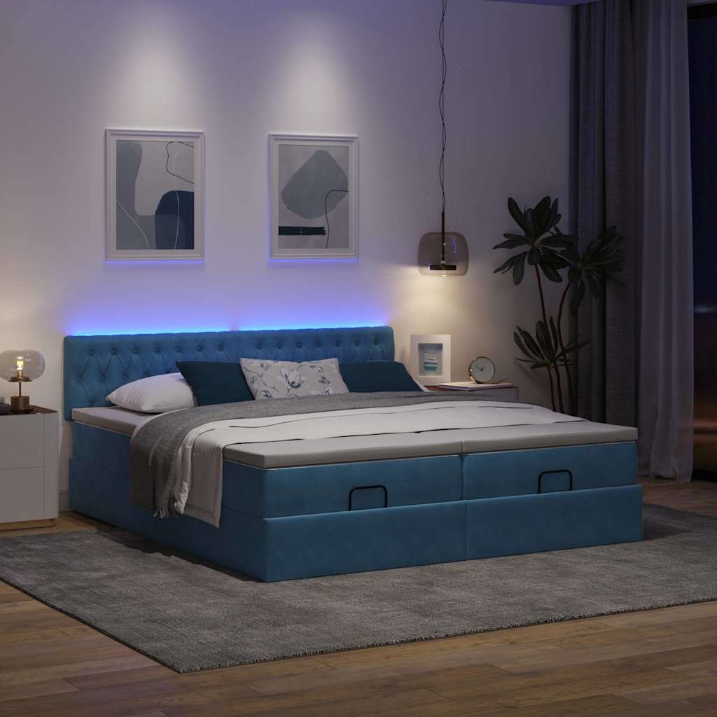 Thumbnail - vidaXL Ottoman-Bett mit Matratzen & LED Dunkelblau 200x200 cm Samt