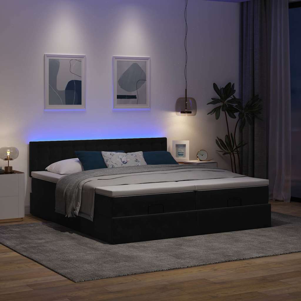 vidaXL Ottoman bed met matrassen en LED's 180x200cm fluweel zwart afbeelding