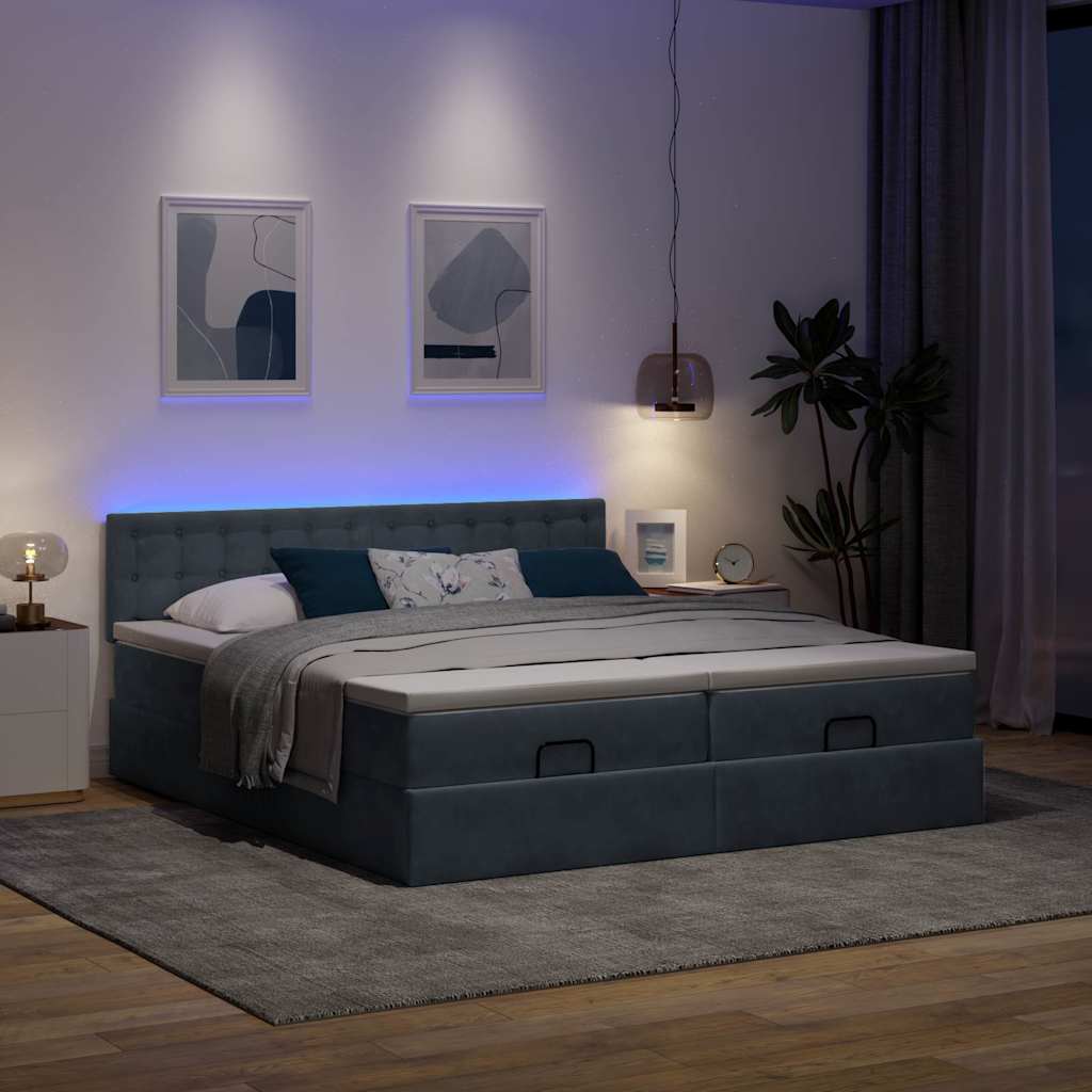 vidaXL Ottoman bed met matrassen en LED's 200x200cm fluweel afbeelding