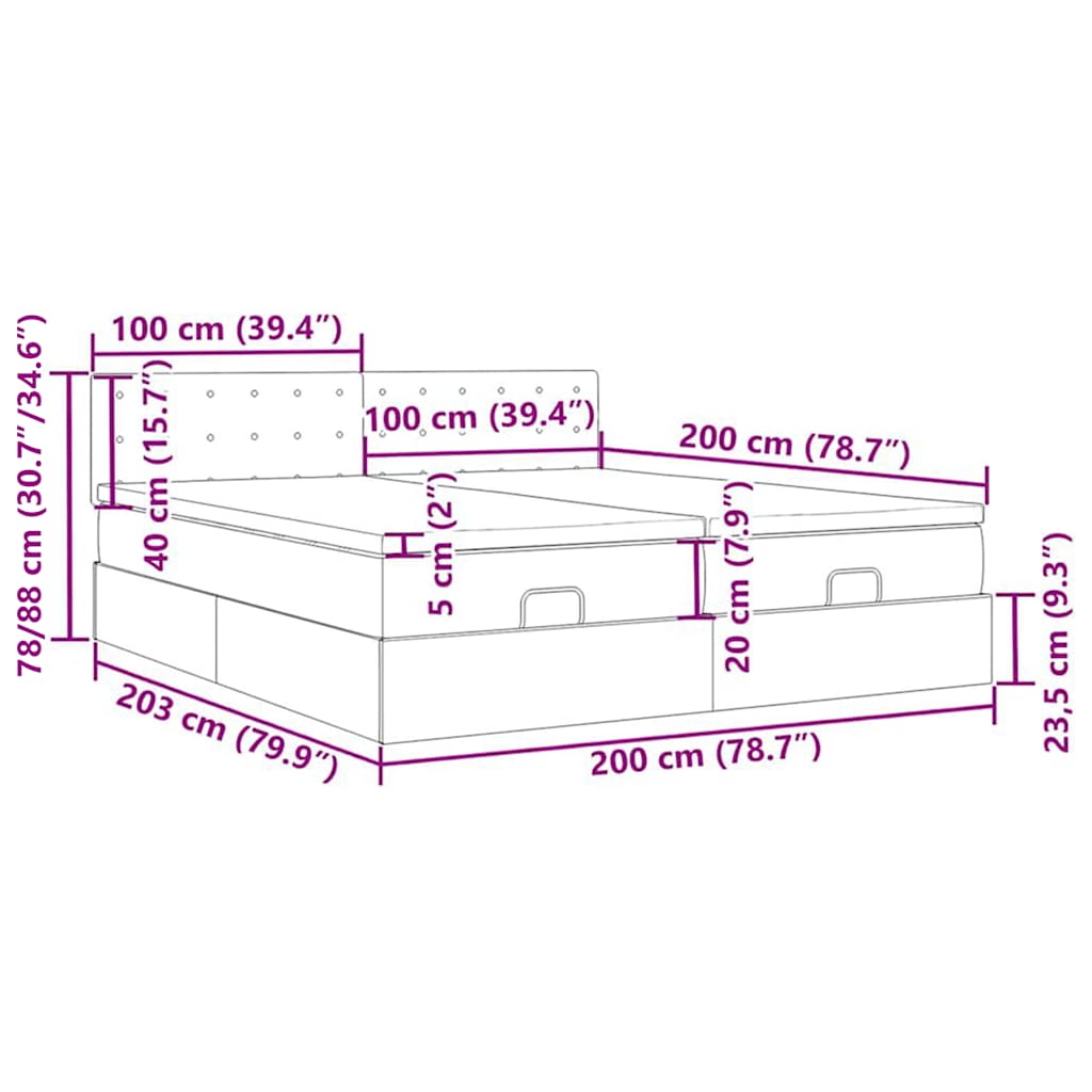 Osmanský rám postele s matrací tmavě zelená 200x200cm samet - obrázek 18