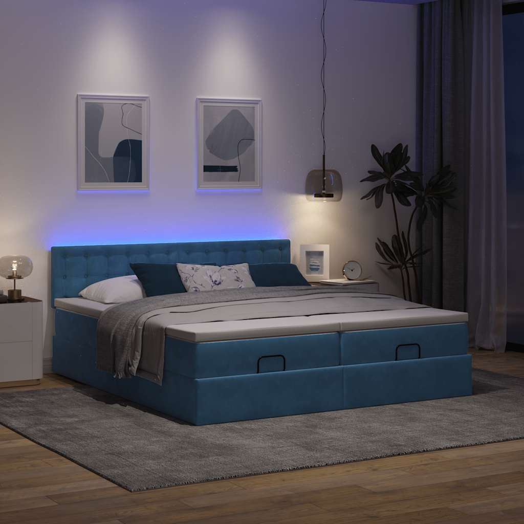 Thumbnail - vidaXL Ottoman-Bett mit Matratzen & LED Dunkelblau 200x200 cm Samt