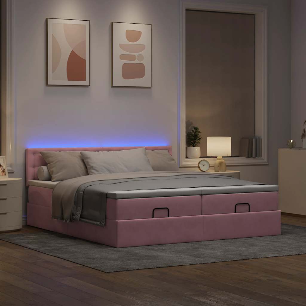 Thumbnail - vidaXL Ottoman-Bett mit Matratzen & LEDs Rosa 200x200 cm Samt