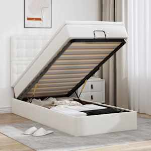 Otomanska postelja z vzmetnico bel 80x200 cm um. usnje